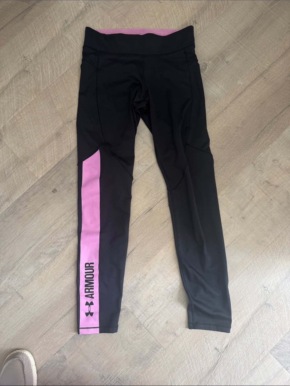 Under Armour Black Leggings with Pink Side Panel and Logo